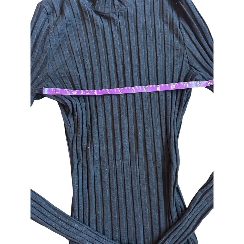 Reformation Libra Black Ribbed Mock Neck Long Sleeve Mini Dress Sz L Side Slit - Picture 5 of 8